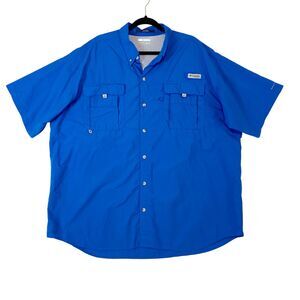 Columbia PFG Bahama Fishing Shirt Mens XXL Blue Short Sleeve Vented Omni Shade
